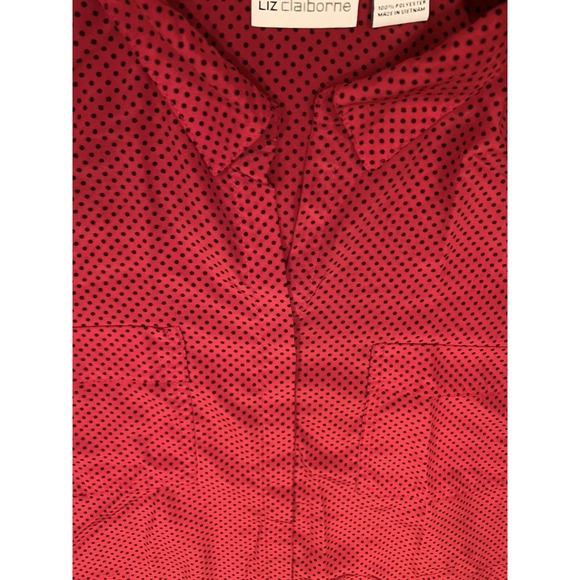 Liz Claiborne Shirt Women's Large Red Black Button Up Polka Dot Collar - Picture 4 of 7